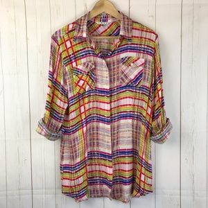 CAbi Plaid Long Sleeve Button Down Shirt Size M